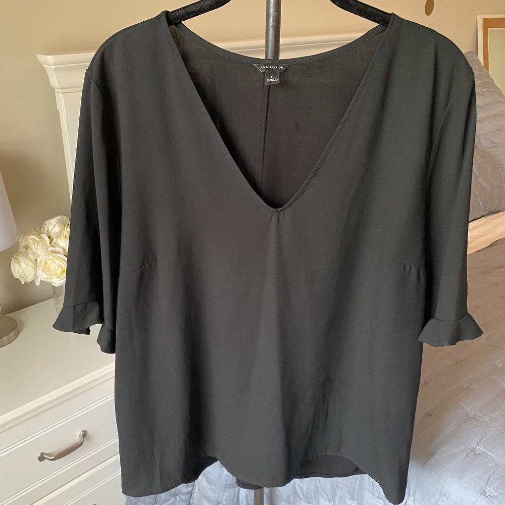 Ann Taylor 3/4 Sleeve Black Top